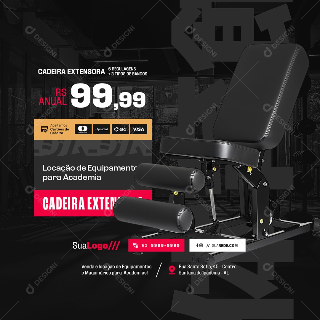 Equipamentos de Academia Cadeira Extensora Social Media PSD Editável