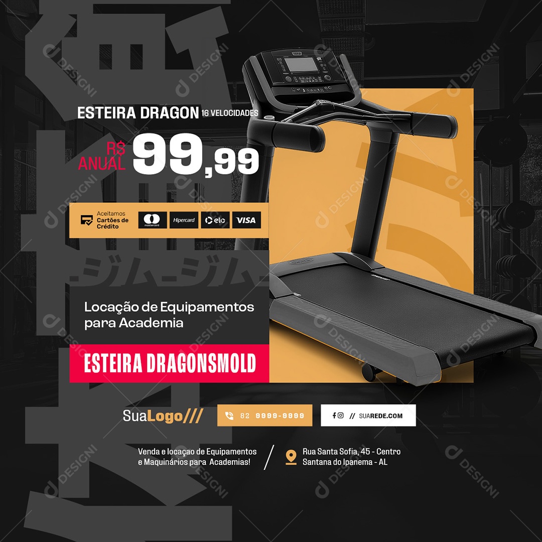 Equipamentos de Academia Esteira Dragon Social Media PSD Editável