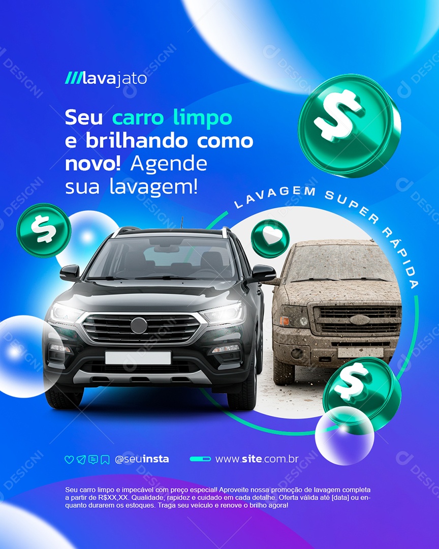 Lava Jato Seu Carro Limpo Social Media PSD Editável