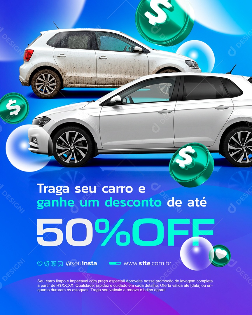 Lava Jato Traga Seu Carro e Ganhe um Desconto Social Media PSD Editável