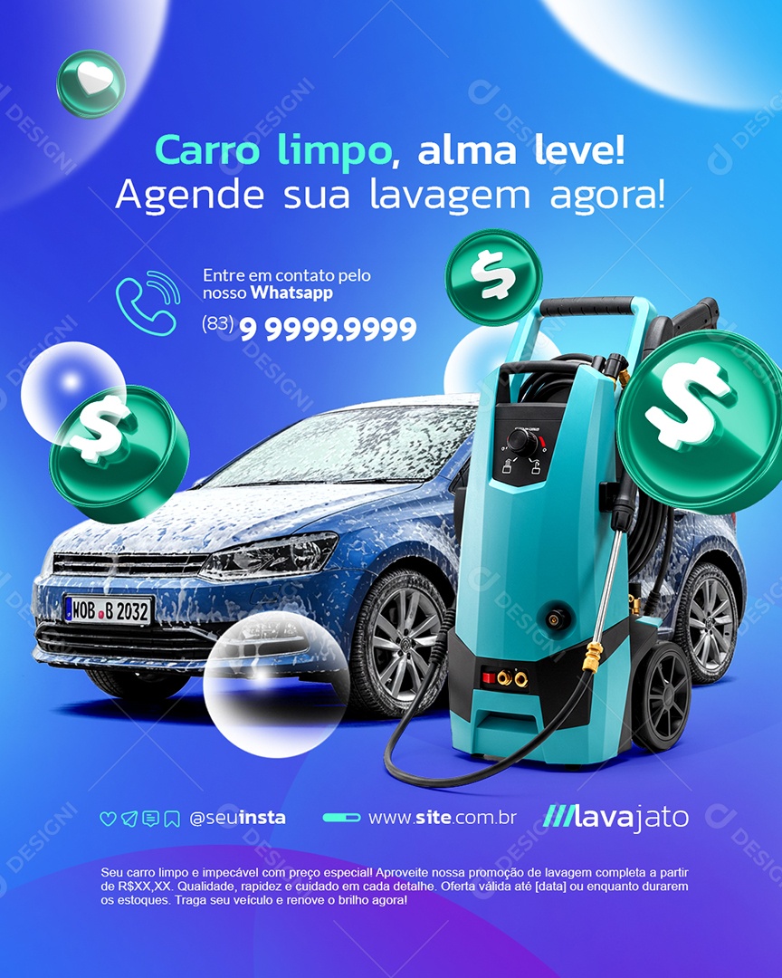 Lava Jato Carro Limpo Alma Leve Social Media PSD Editável