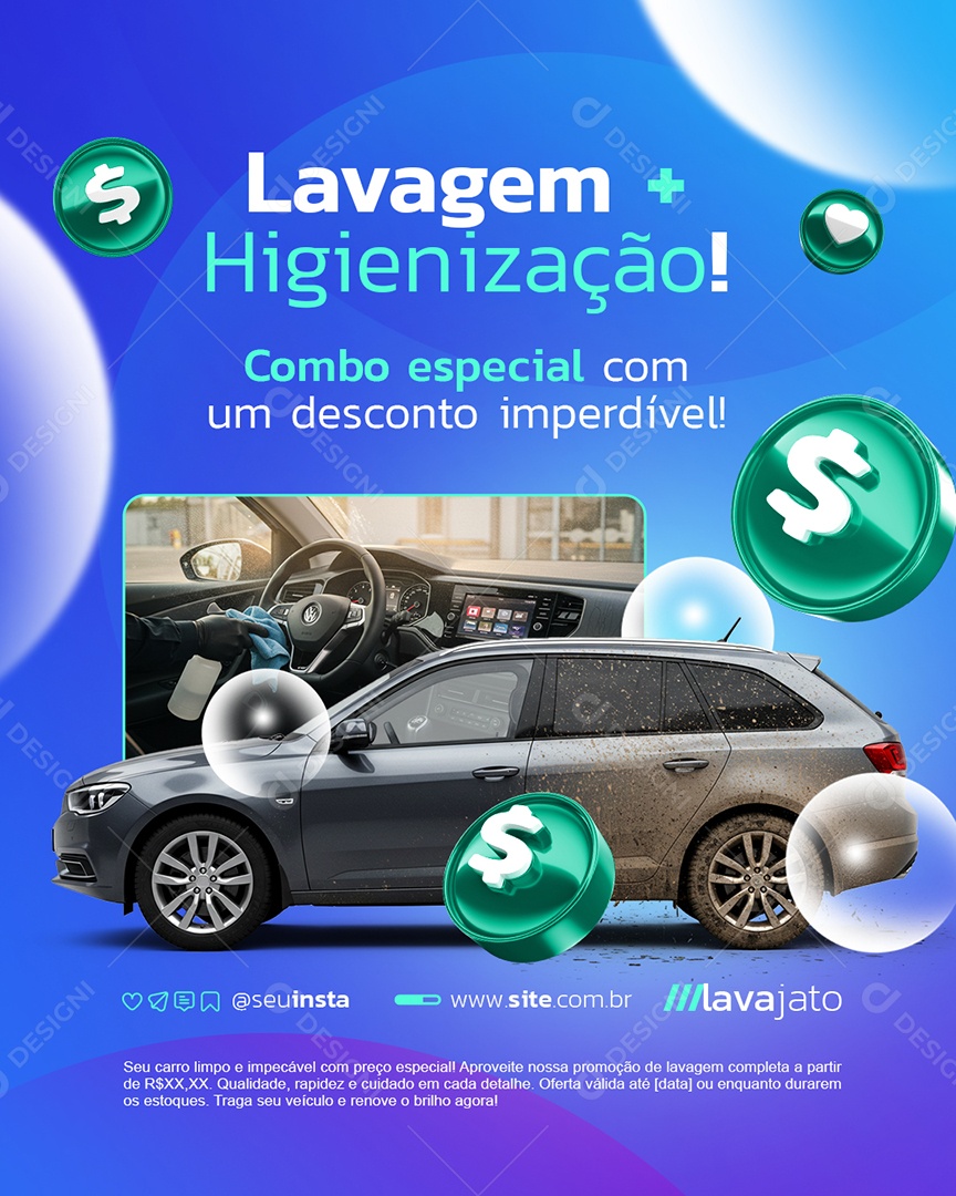 Lava Jato Lavagem Higienização Social Media PSD Editável