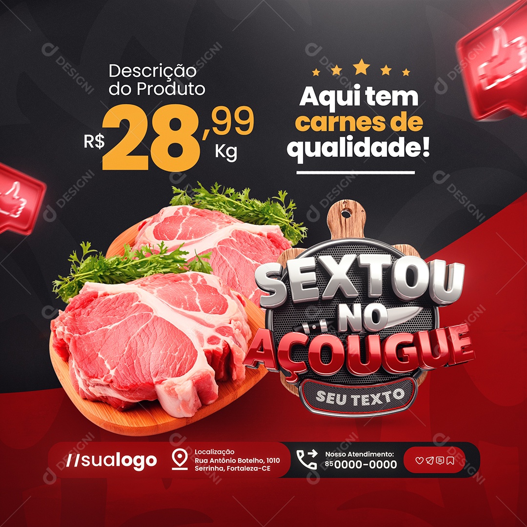 Sexta no Açougue Aqui Tem Carnes de Qualidade Social Media PSD Editável