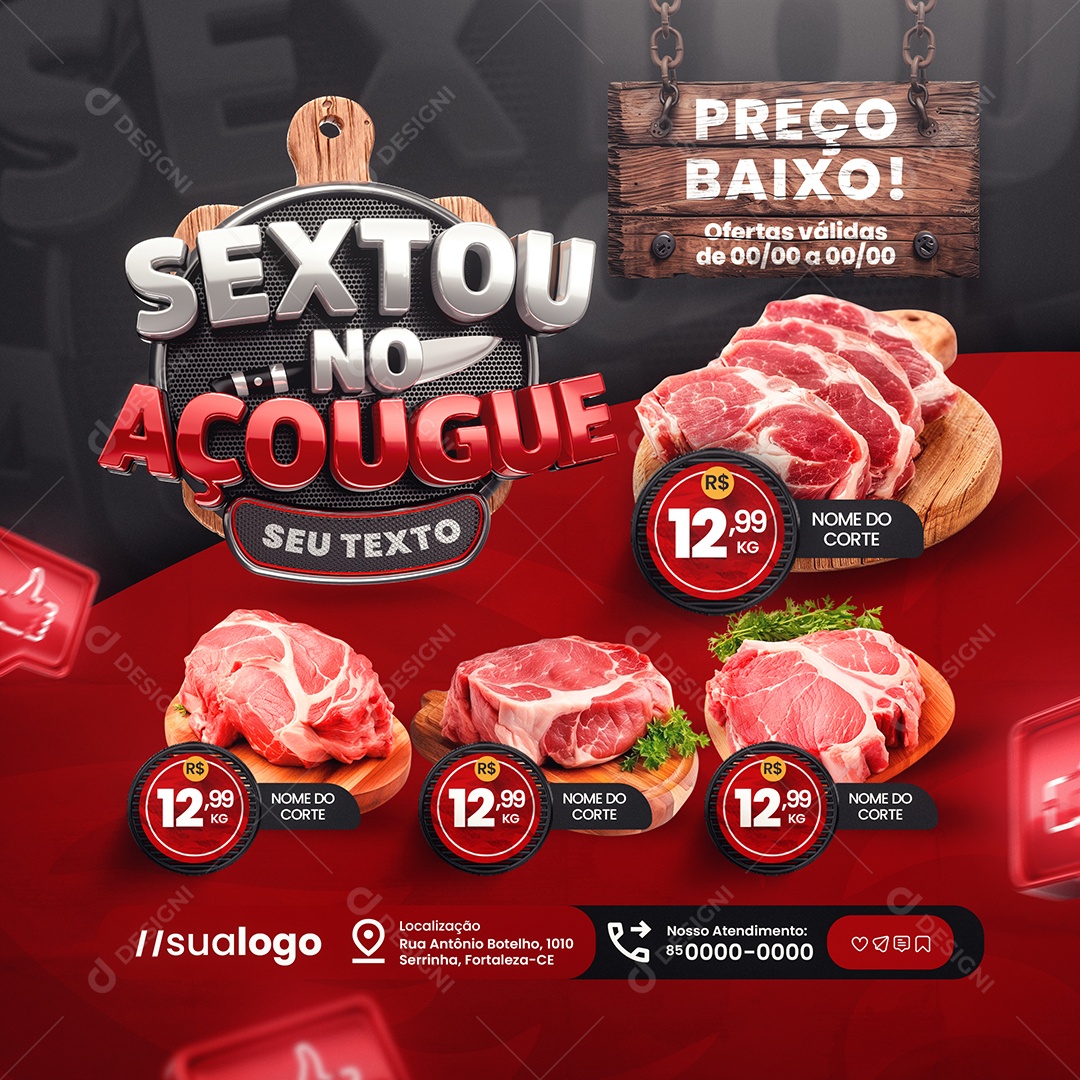 Sexta no Açougue Preço Baixo Social Media PSD Editável