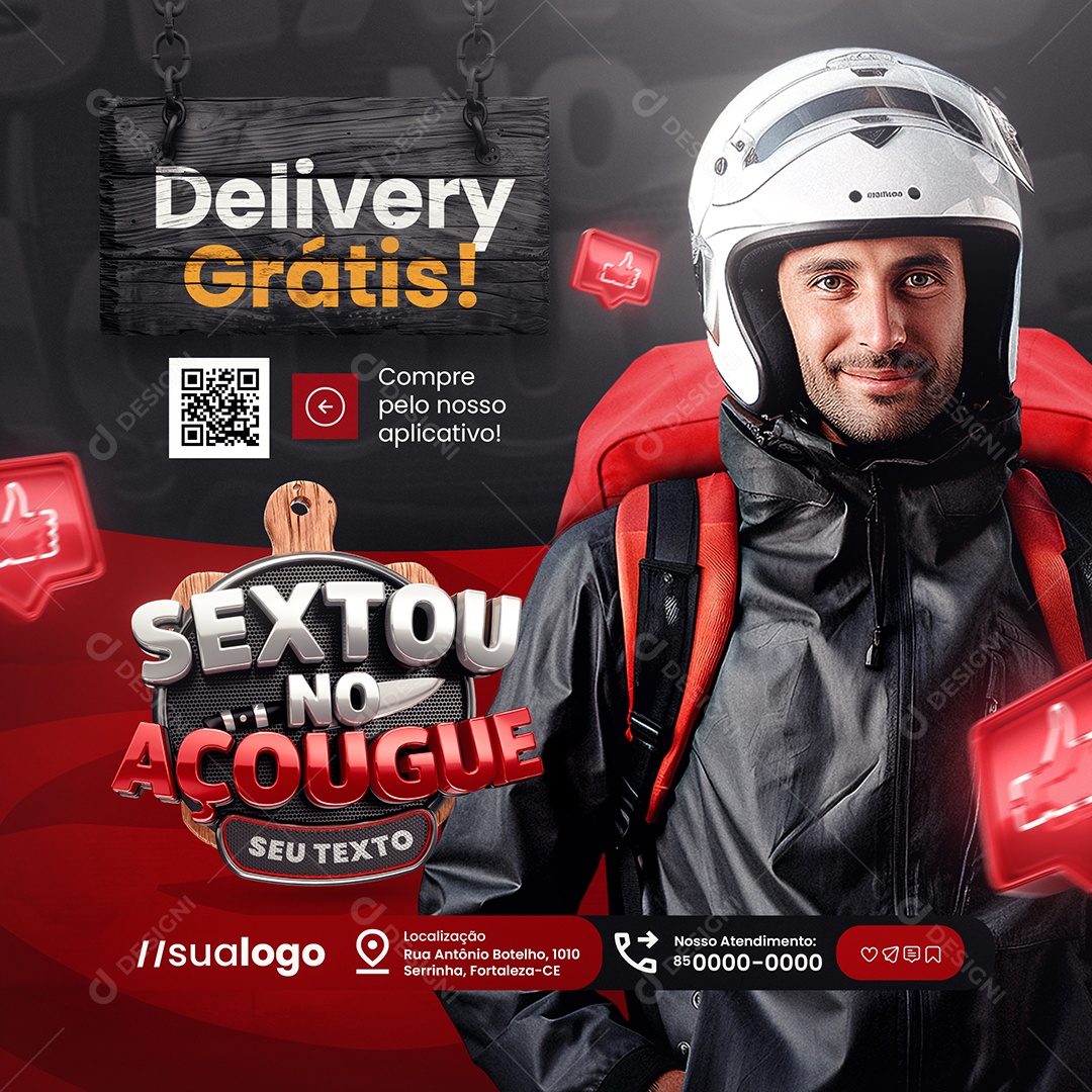 Sexta no Açougue Delivery Grátis Social Media PSD Editável