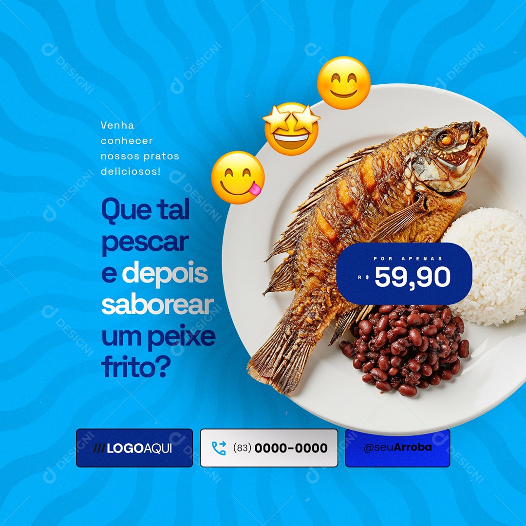 Pesquepague Que Tal Pescar e Depois Saborear um Peixe Frito Social Media PSD Editável