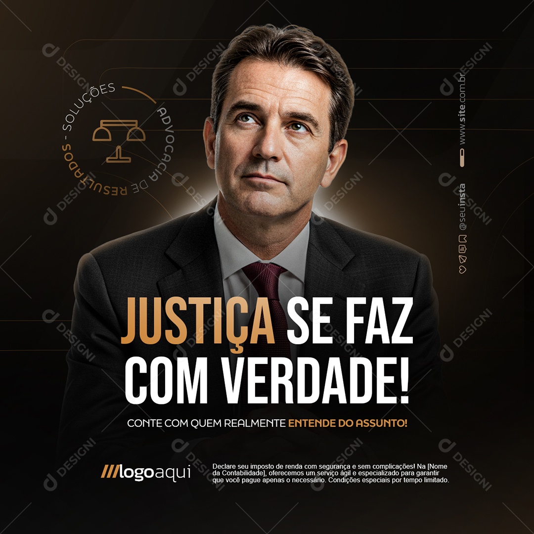 Advocacia Justiça Se Faz com Verdade Social Media PSD Editável