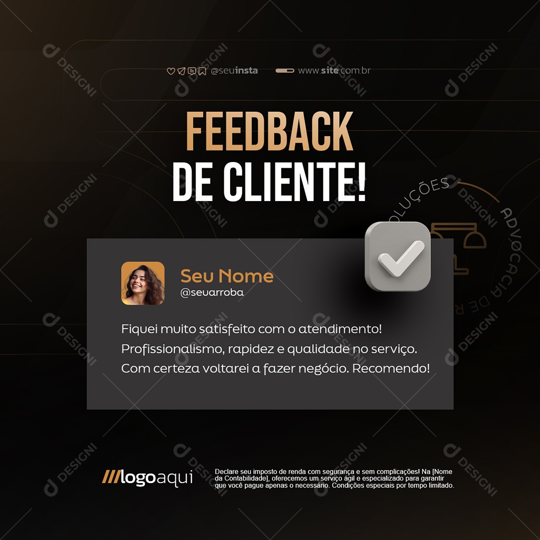 Advocacia Feedback de Cliente Social Media PSD Editável
