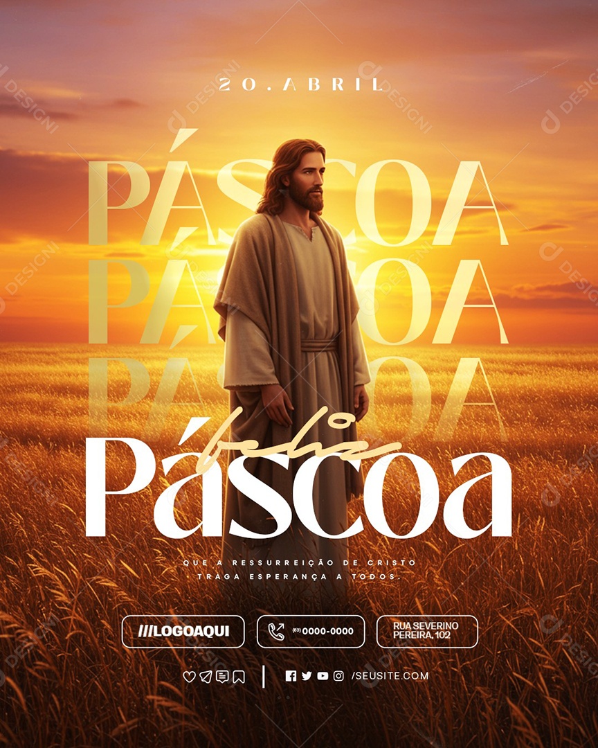 Feliz Páscoa 20 de Abril Social Media PSD Editável