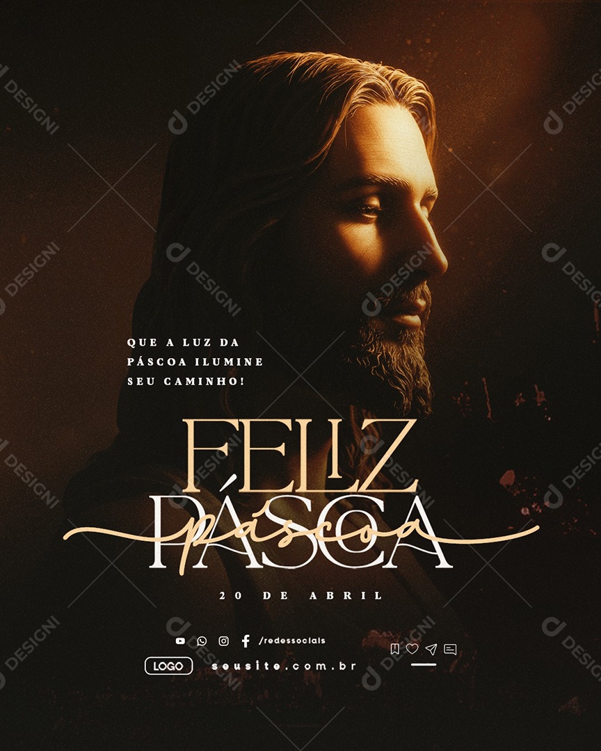 Feliz Páscoa 20 de Abril Que a Luz Social Media PSD Editável