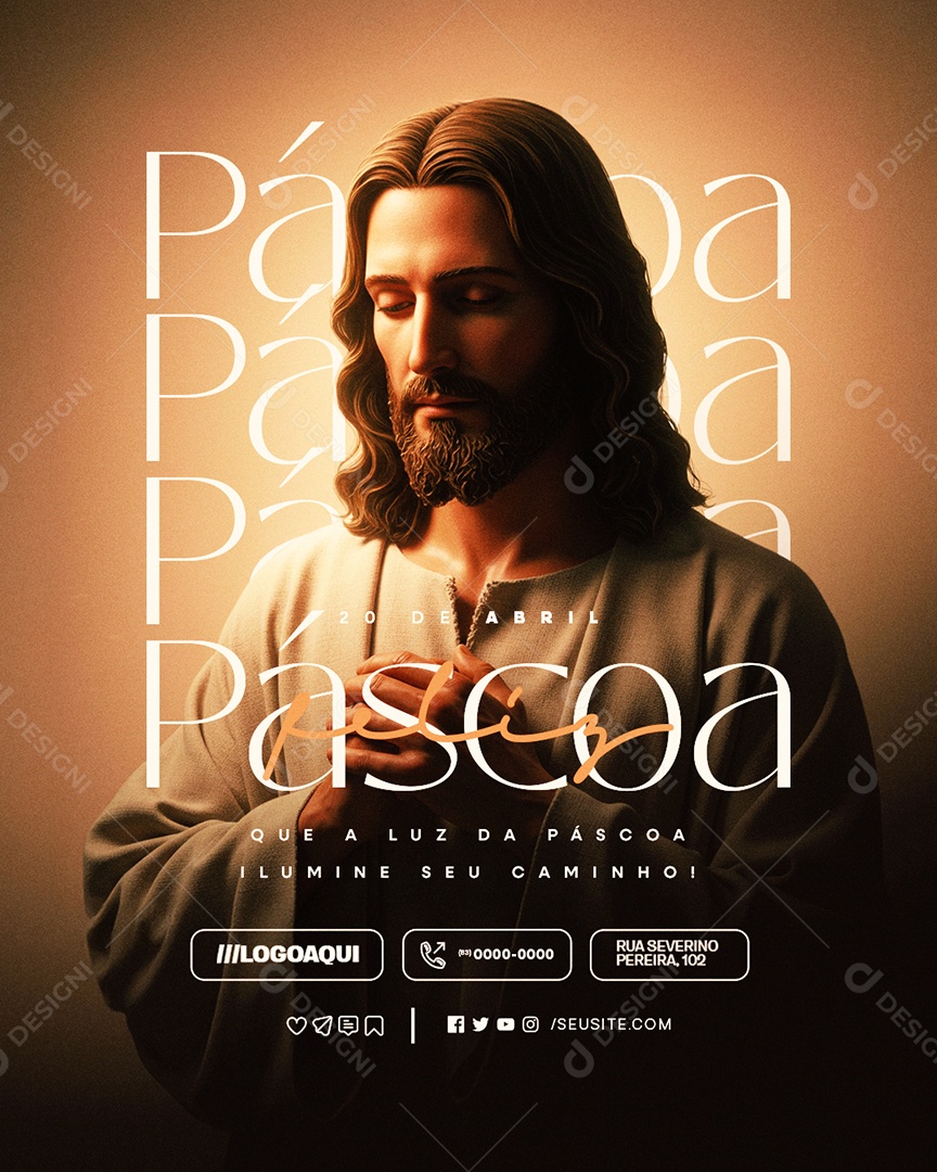 Feliz Páscoa 20 de Abril Que a Luz da Páscoa Ilumine seu Caminho Social Media PSD Editável