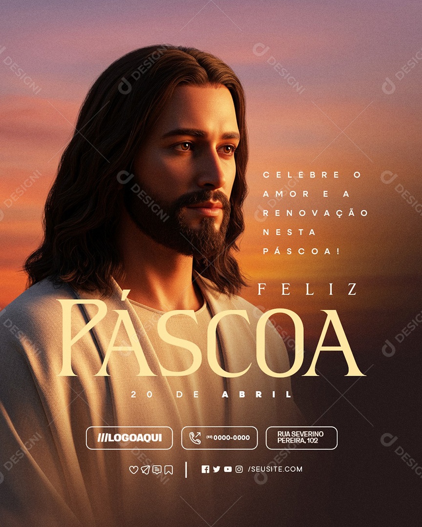 Feliz Páscoa 20 de Abril Celebre o Amor e a Renovação Social Media PSD Editável