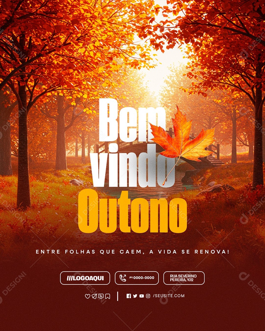 Bem Vindo Outono Entre Folhas Que Caem Social Media PSD Editável