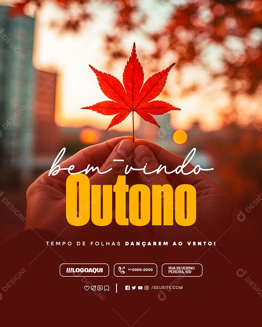 Bem Vindo Outono Tempo de Folhas Dançarem ao Vento Social Media PSD Editável