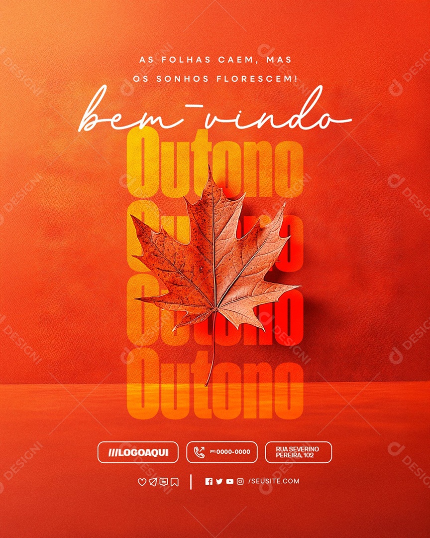 Bem Vindo Outono As Folhas Caem Social Media PSD Editável