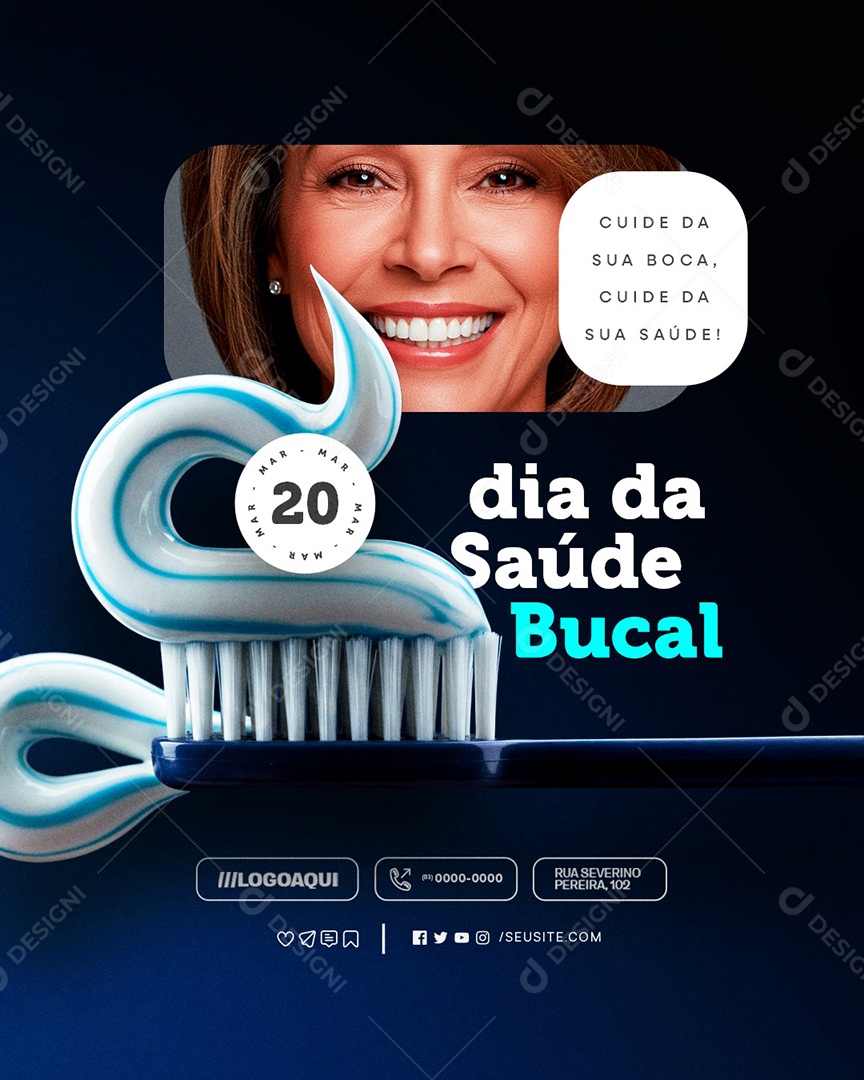 Dia da Saúde Bucal 20 de Março Cuide da Sua Boca Social Media PSD Editável