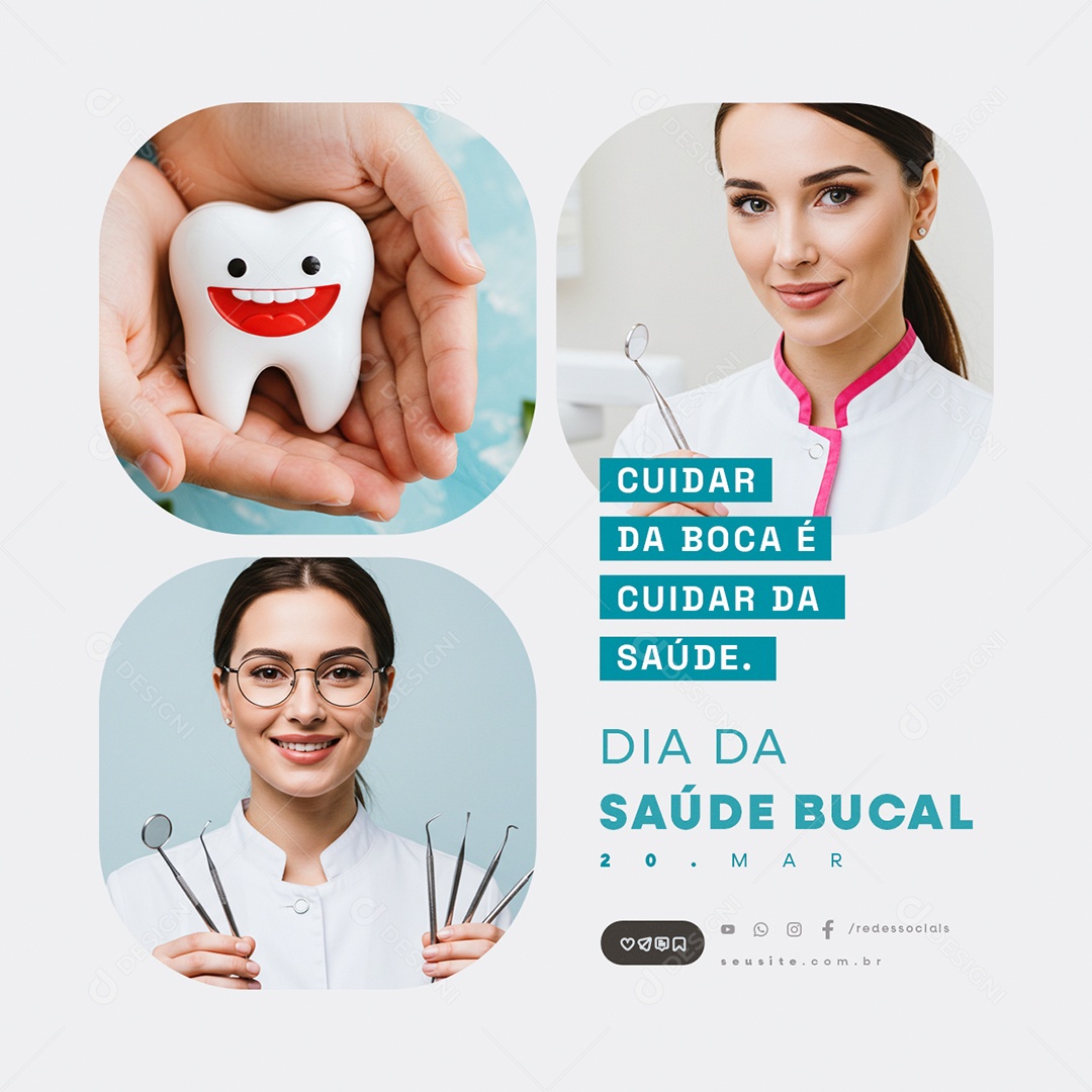 Dia da Saúde Bucal 20 de Março Cuidar da Boca Social Media PSD Editável