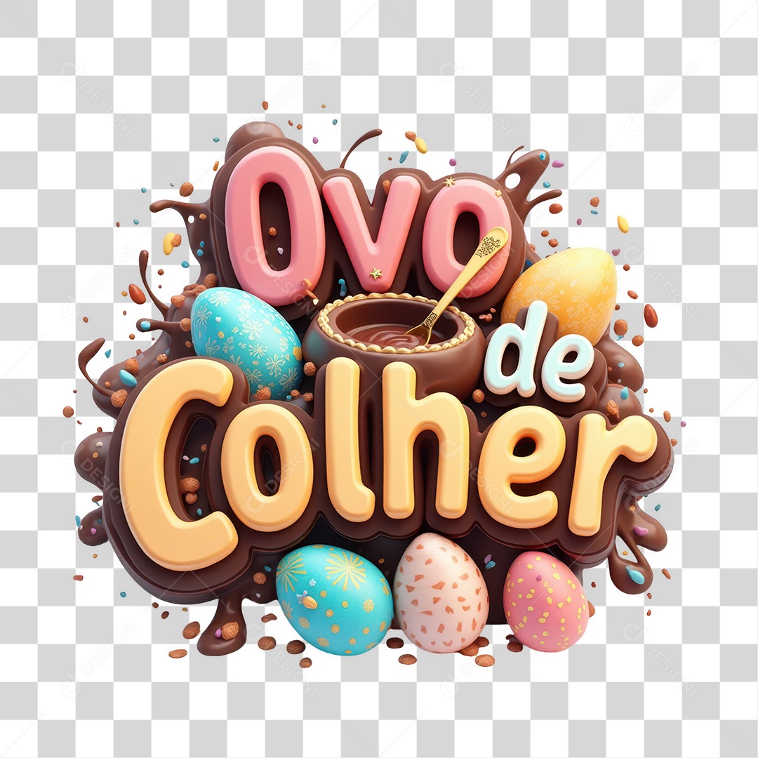 Selo 3D Ovo de Colher PNG Transparente