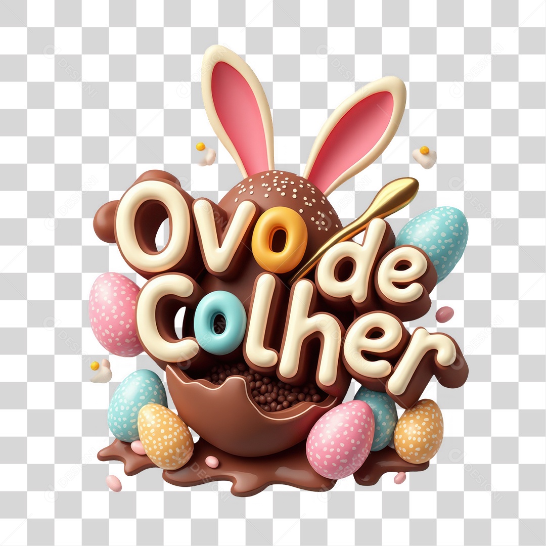 Selo 3D Ovo de Colher PNG Transparente