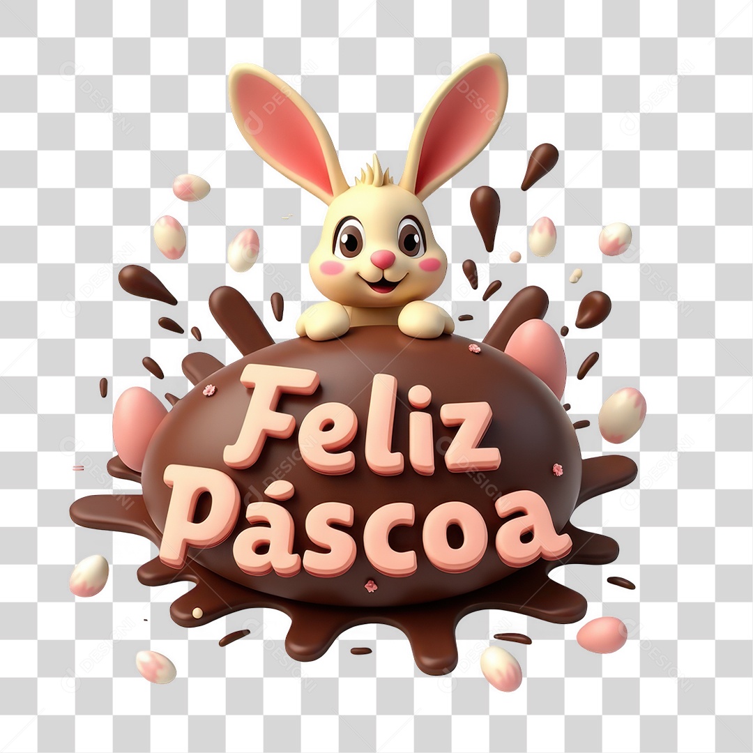 Selo 3D Feliz Páscoa PNG Transparente