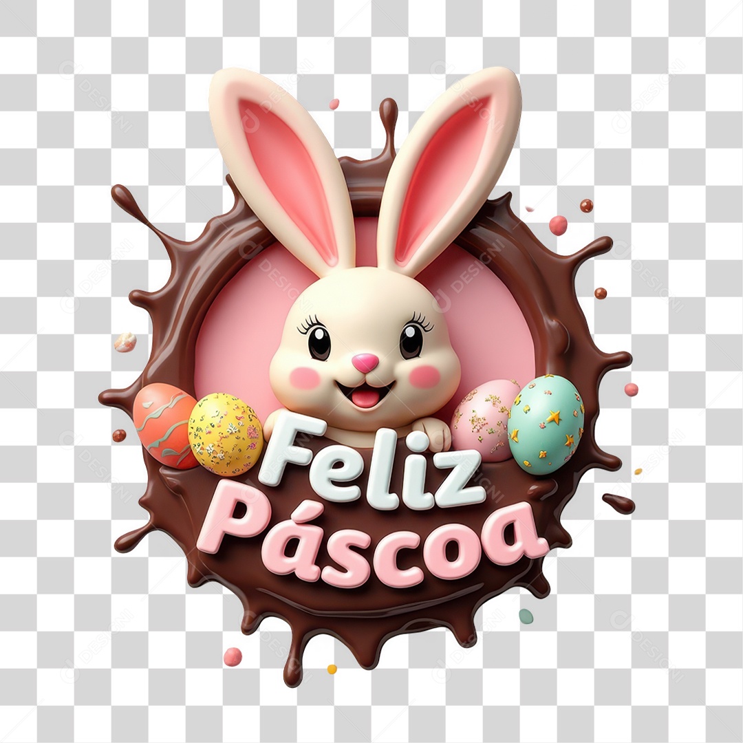 Selo 3D Feliz Páscoa PNG Transparente