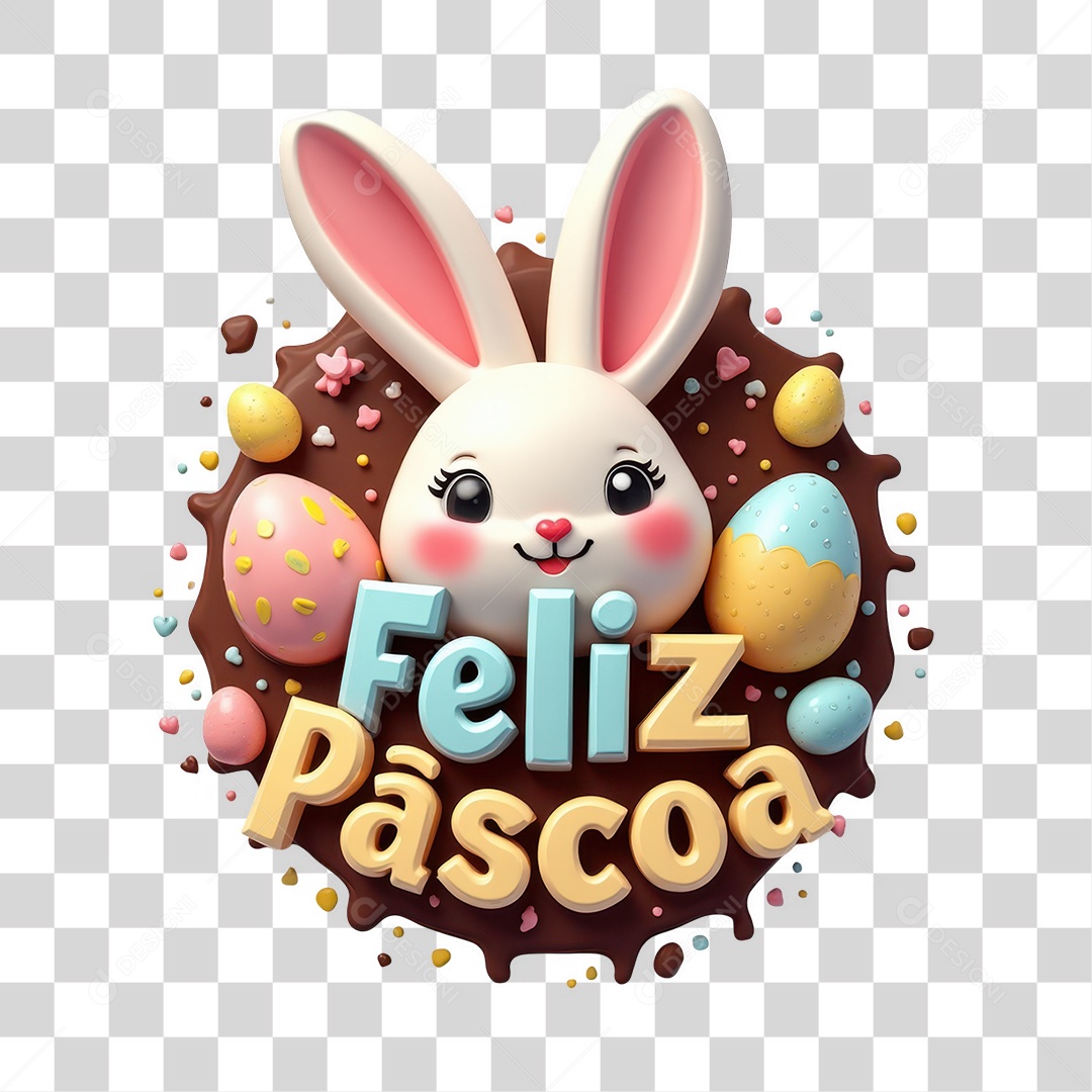 Selo 3D Feliz Páscoa PNG Transparente