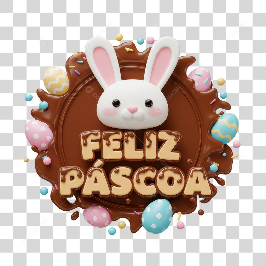 Selo 3D Feliz Páscoa PNG Transparente