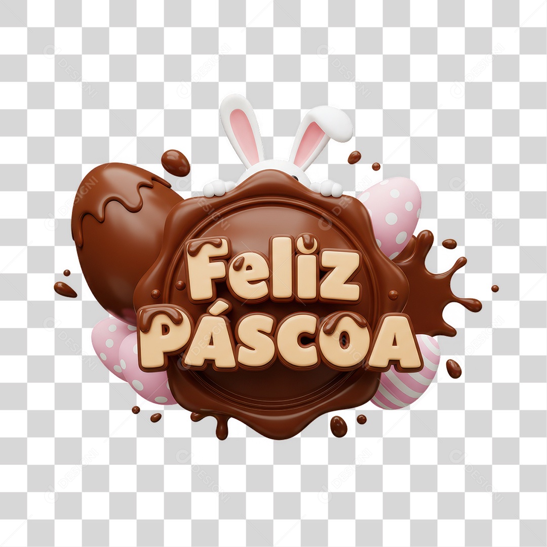 Selo 3D Feliz Páscoa PNG Transparente