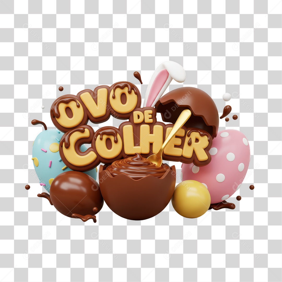 Selo 3D Ovo de Colher PNG Transparente