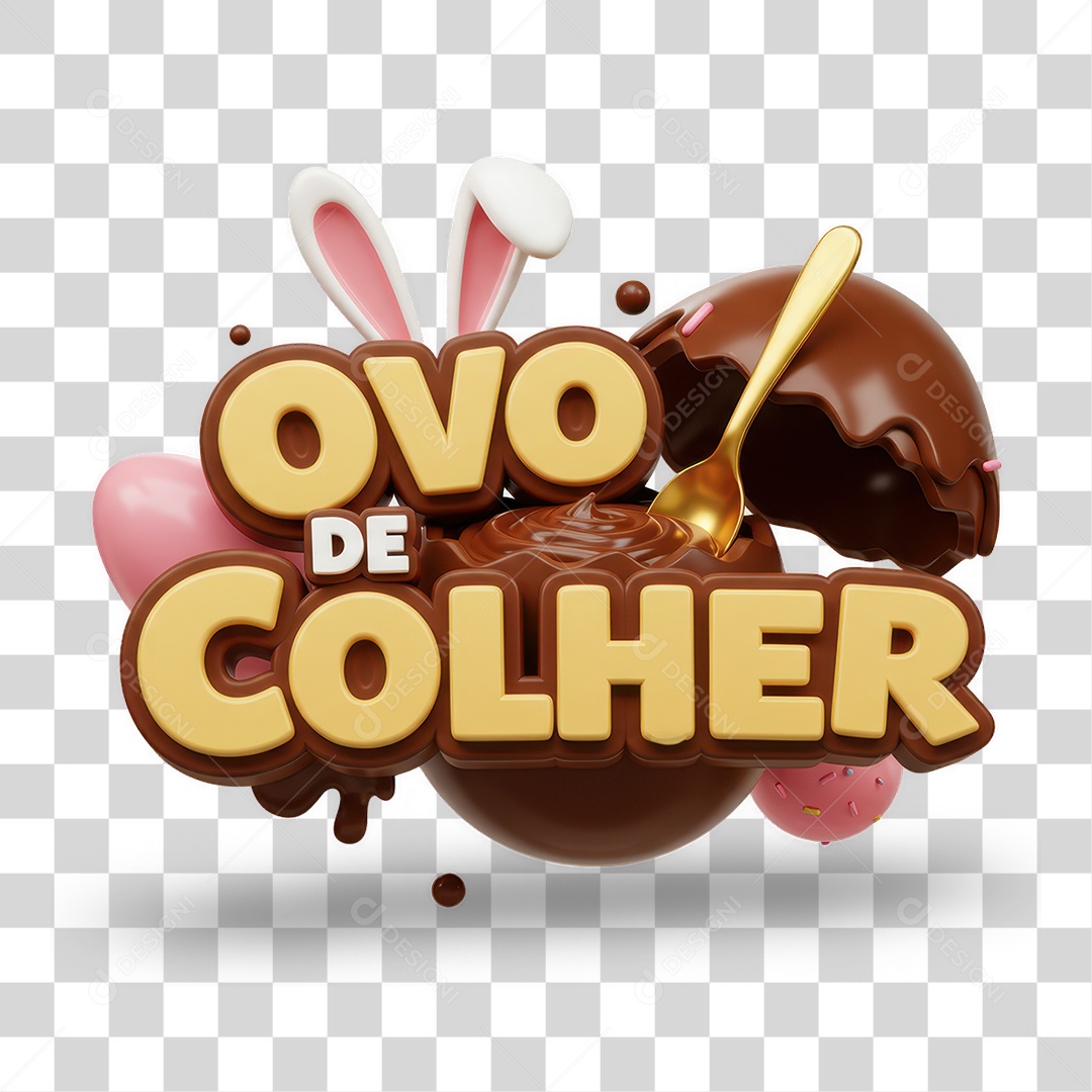 Selo 3D Ovo de Colher PNG Transparente