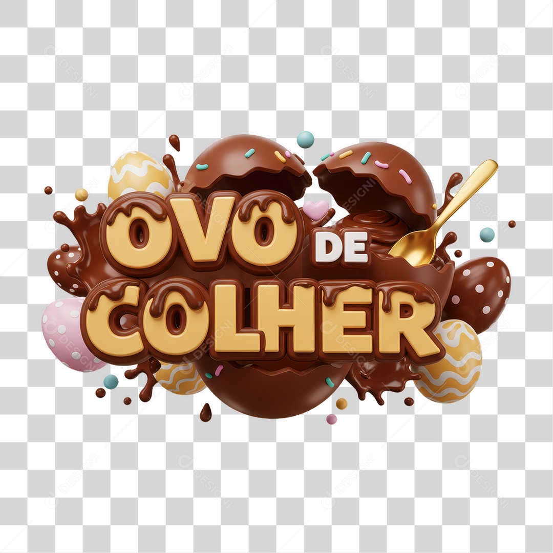 Selo 3D Ovo de Colher PNG Transparente