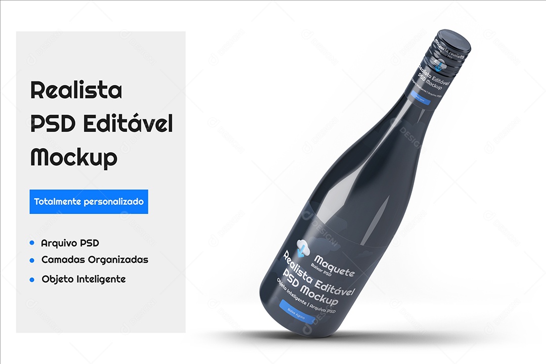 Garrafa de Vidro Mockup PSD Editável
