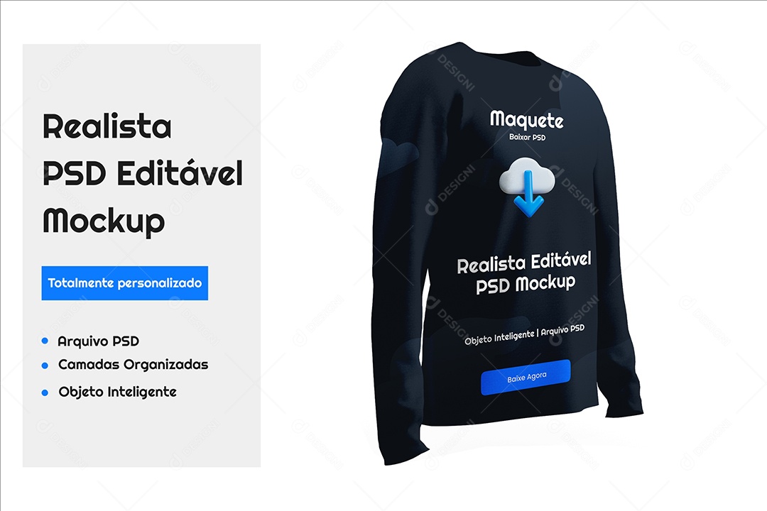 Camisa Manga Longa Mockup PSD Editável