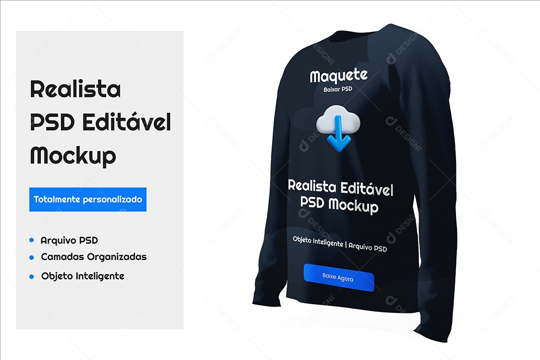 Camisa Manga Longa Mockup PSD Editável