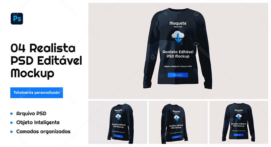 Camisa Manga Longa Mockup PSD Editável