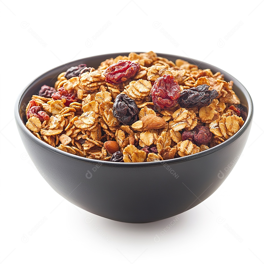 Tigela de granola isolada em branco