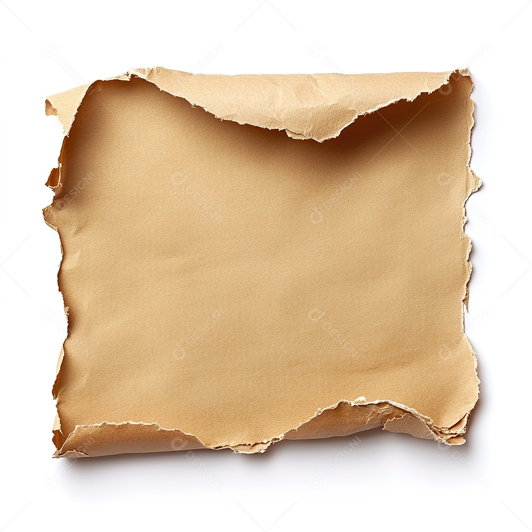 Papel pardo rasgado isolado em branco