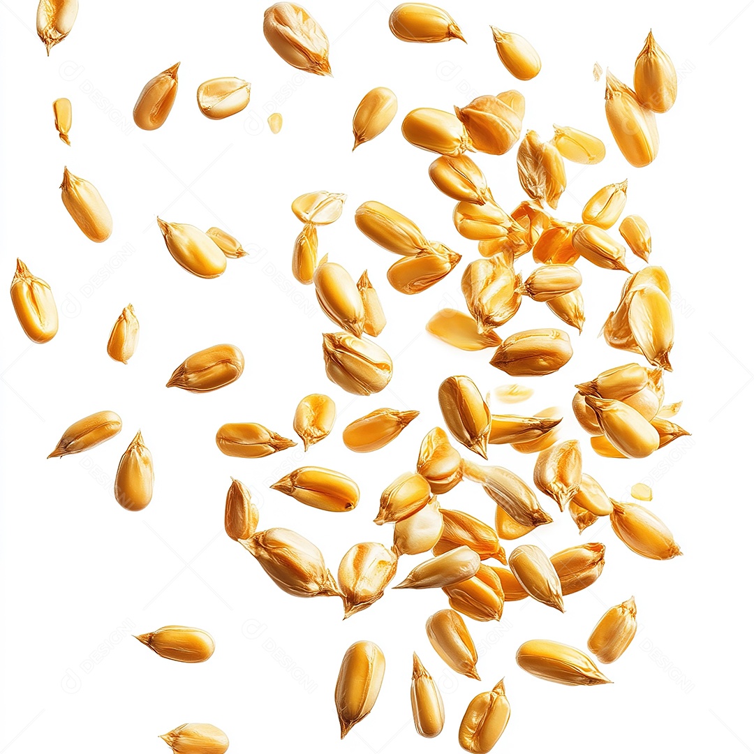 Sementes de milho voadoras recortadas em branco