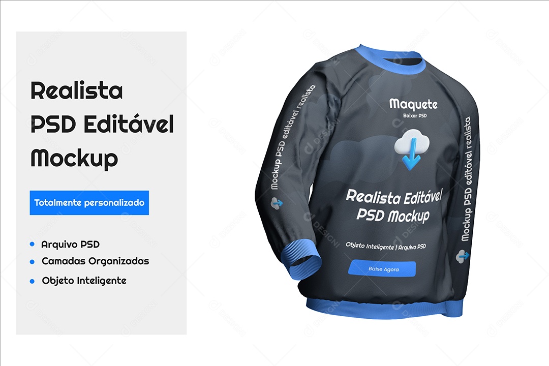 Modelo de Camiseta Moletom Mockup PSD Editável