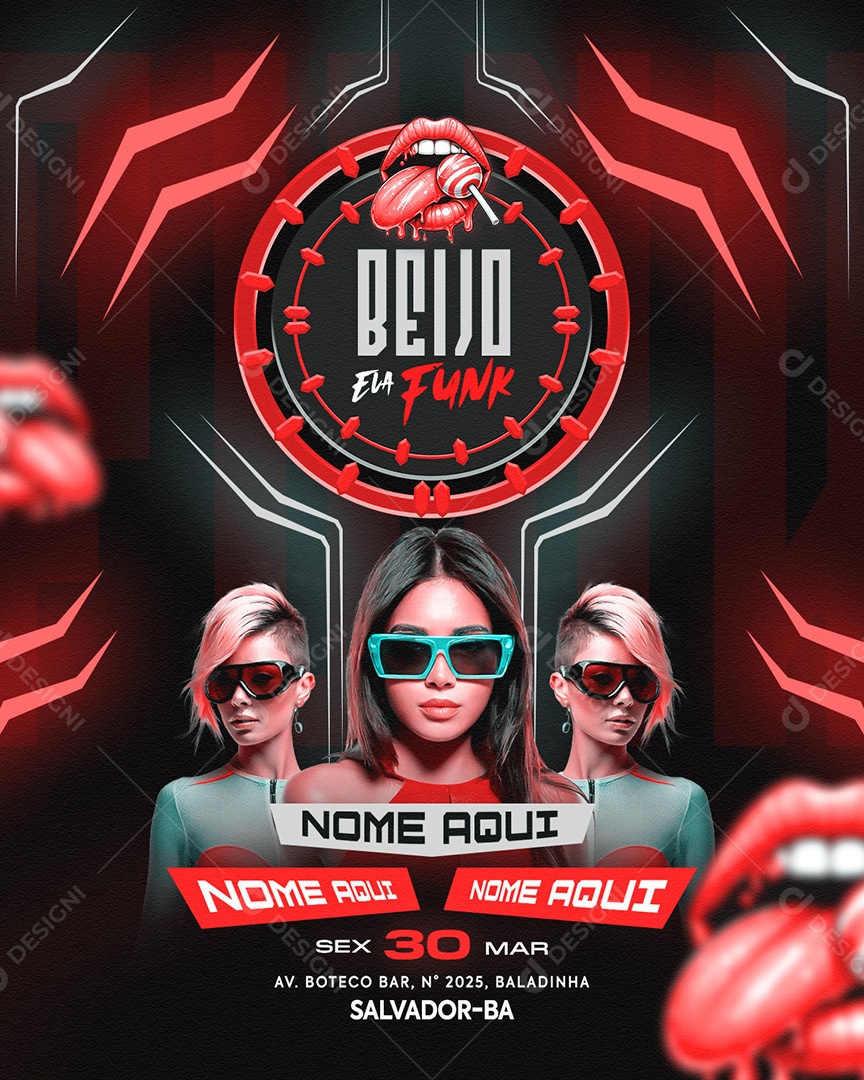 Flyer Beijo ela Funk Social Media Feed PSD Editável