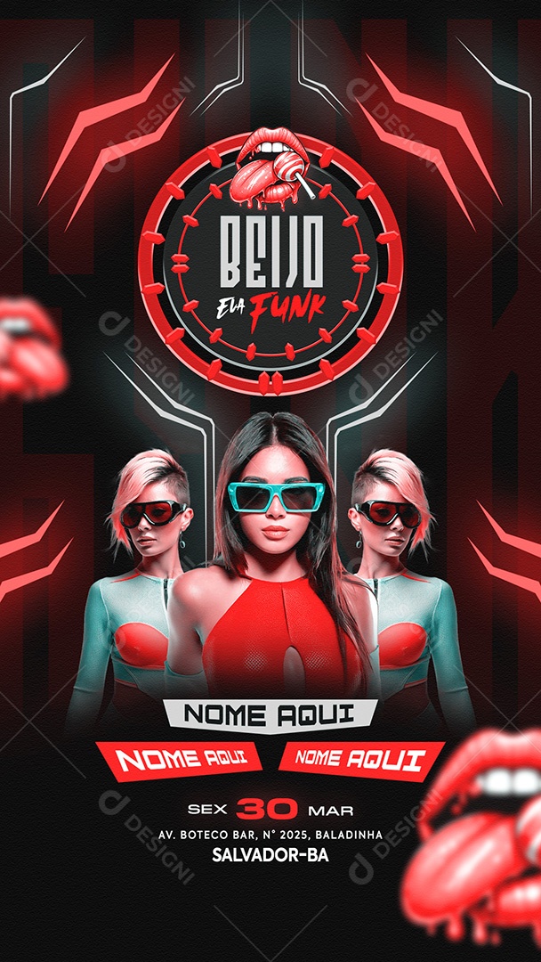 Flyer Beijo ela Funk Social Media Story PSD Editável