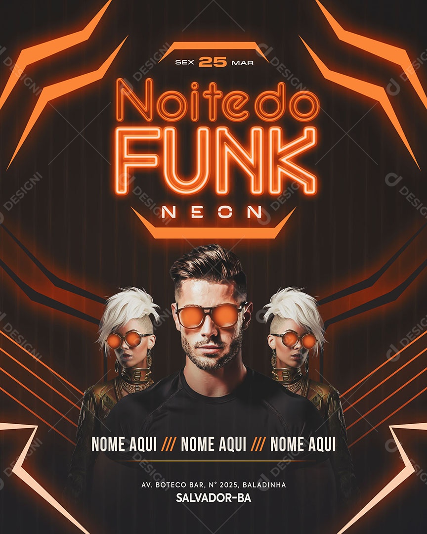 Flyer Noite Do Funk Neon Social Media Feed PSD Editável
