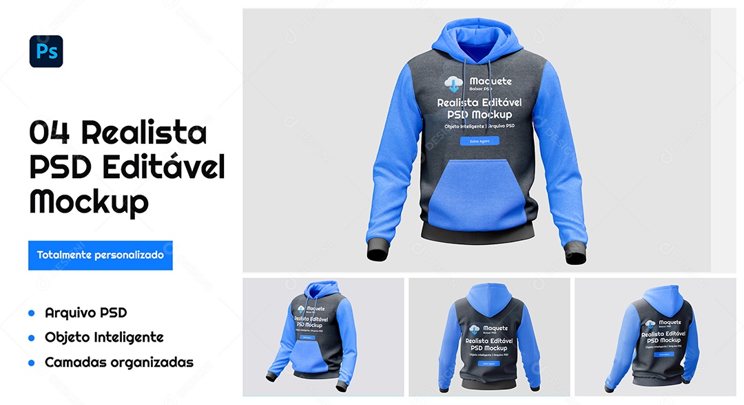 Modelo de Camiseta Moletom Mockup PSD Editável