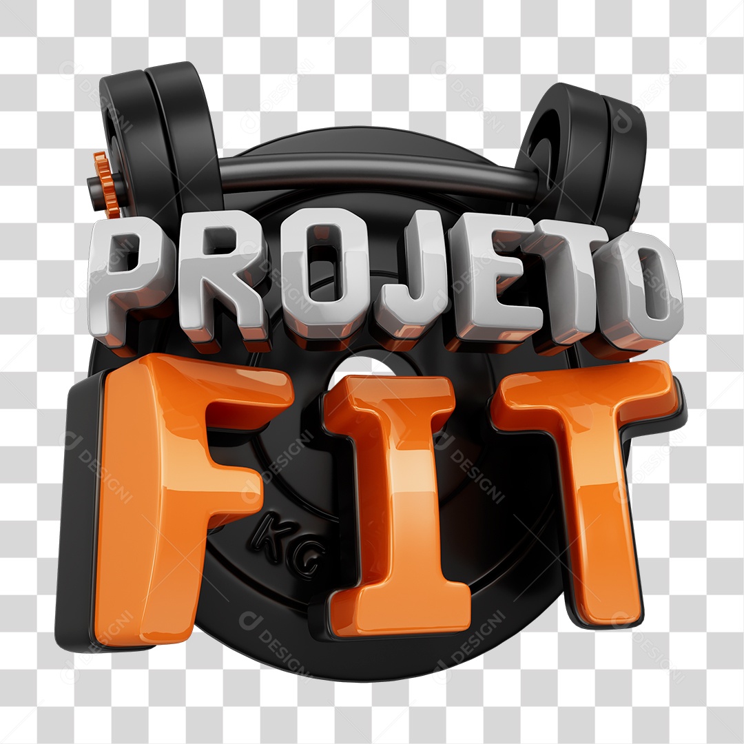Projeto Fit Selo 3D Branco e Laranja para Composição PNG Transparente