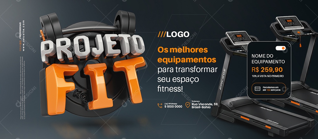 Banner Equipamentos de Academia Projeto Fit Os Melhores Equipamentos Social Media PSD Editável