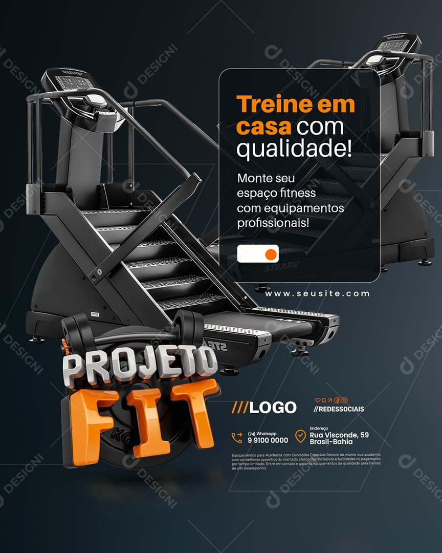 Equipamentos de Academia Projeto Fit Treine em Casa Social Media PSD Editável