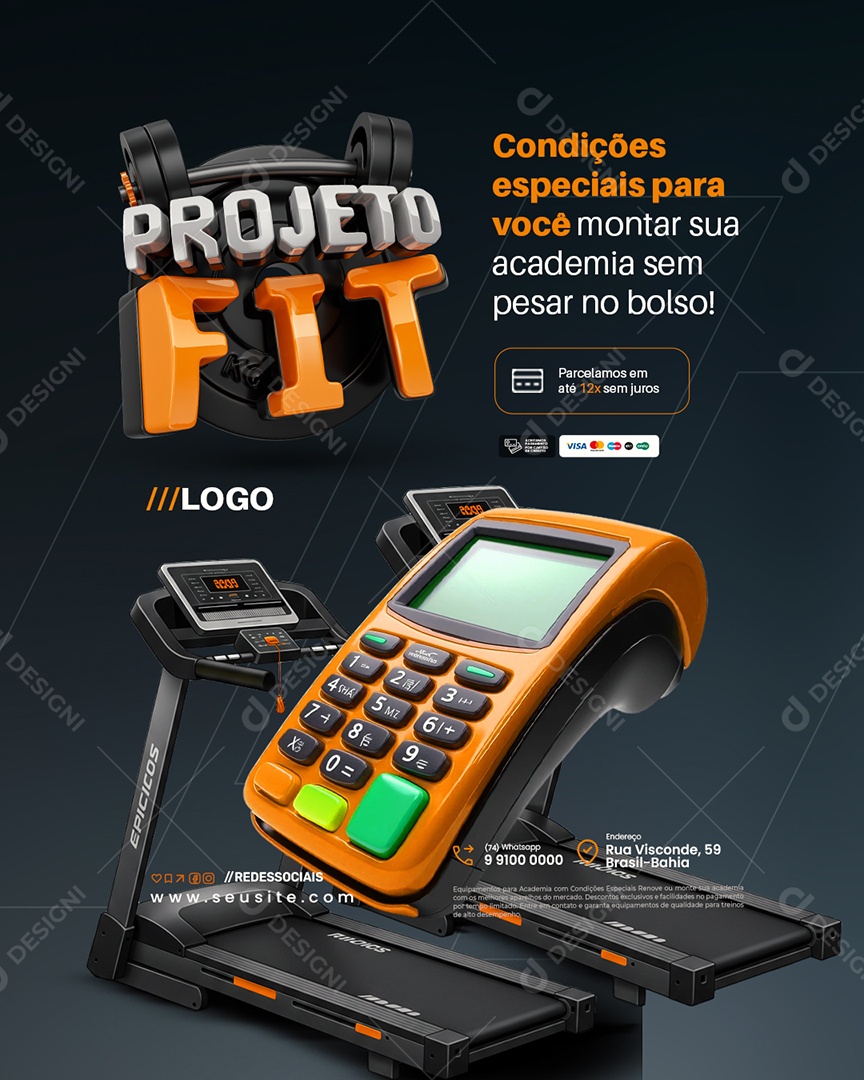 Equipamentos de Academia Projeto Fit Condições Especiais Social Media PSD Editável