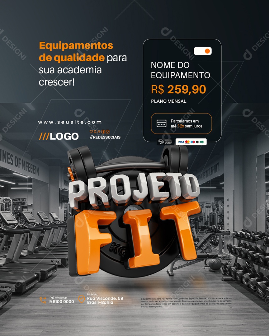 Equipamentos de Academia Projeto Fit Equipamentos de Qualidade Social Media PSD Editável