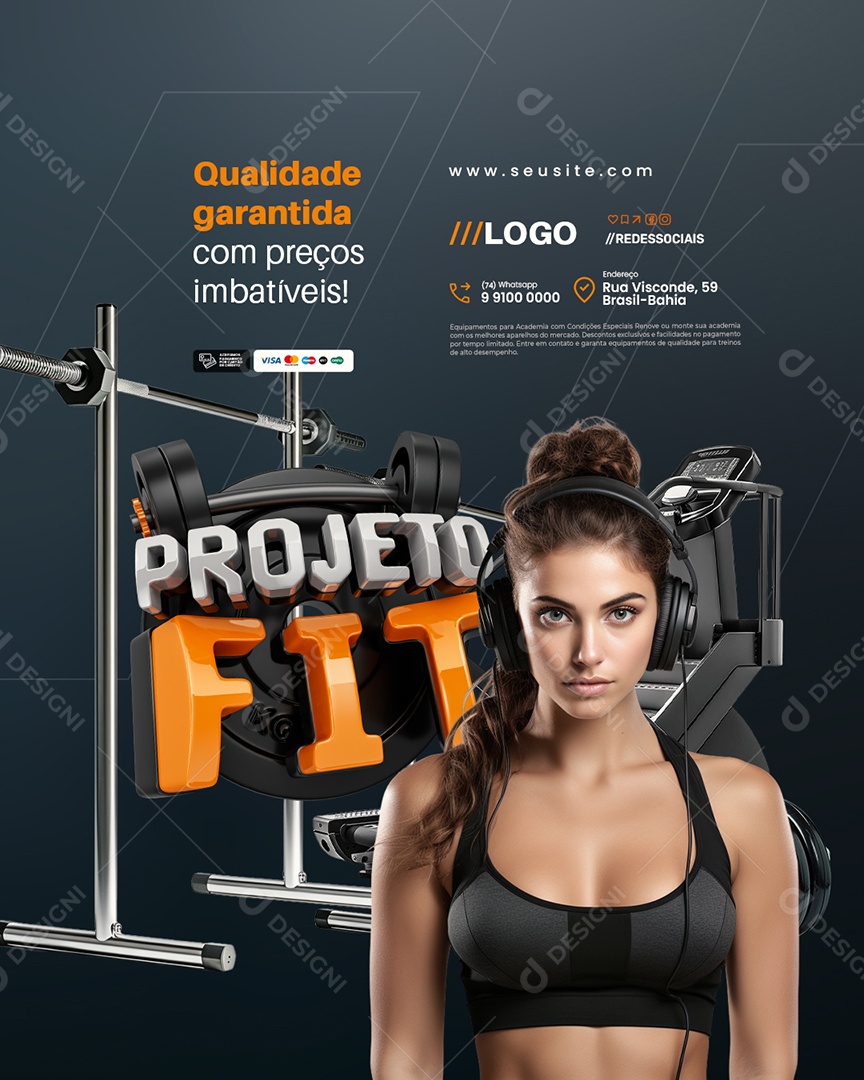 Equipamentos de Academia Projeto Fit Qualidade Garantida Social Media PSD Editável