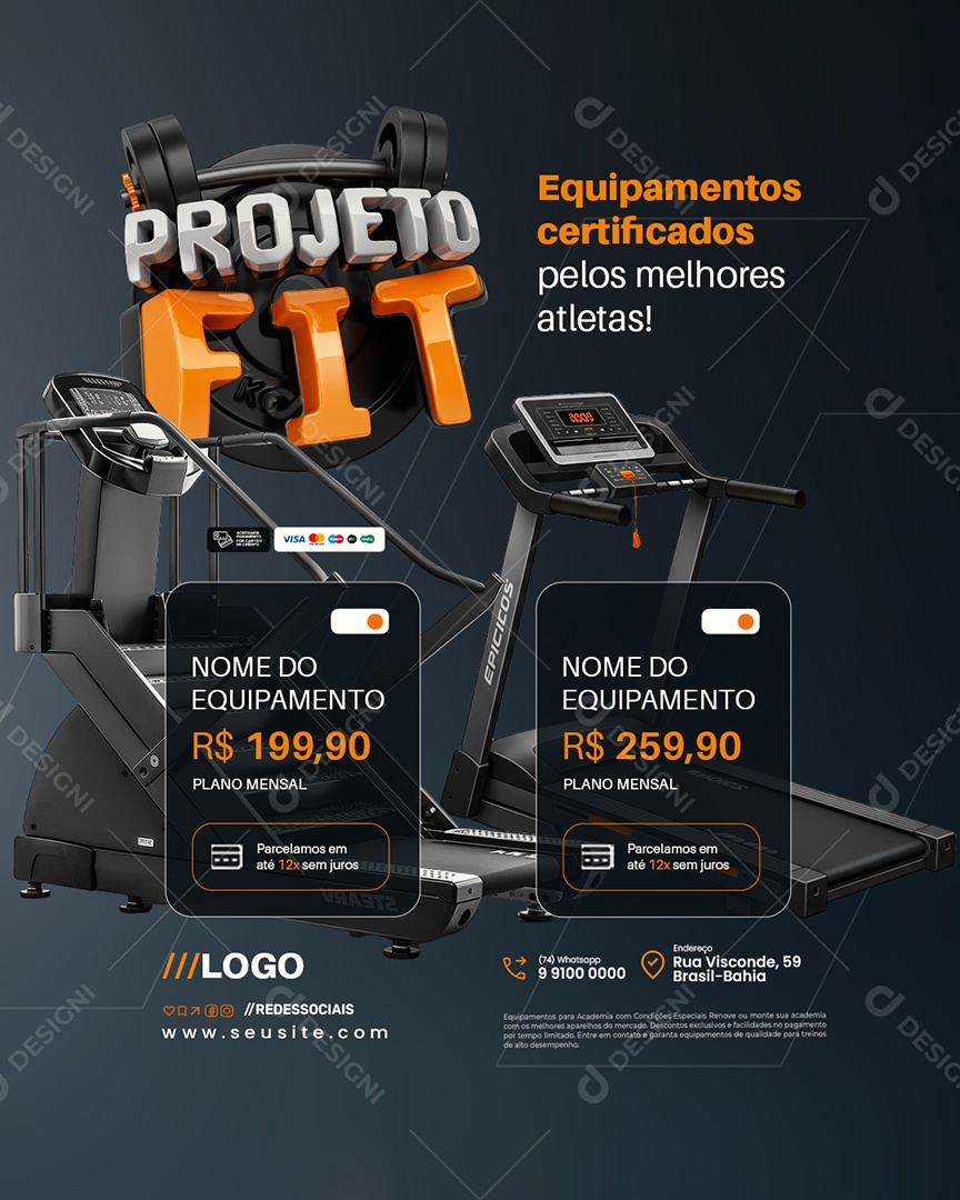 Equipamentos de Academia Projeto Fit Esteira Social Media PSD Editável